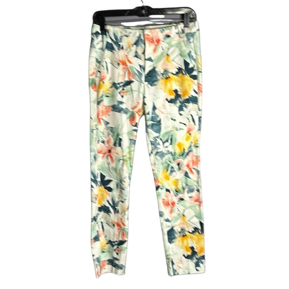 Zara Green Yellow Floral Slim Mid Rise Pants 2